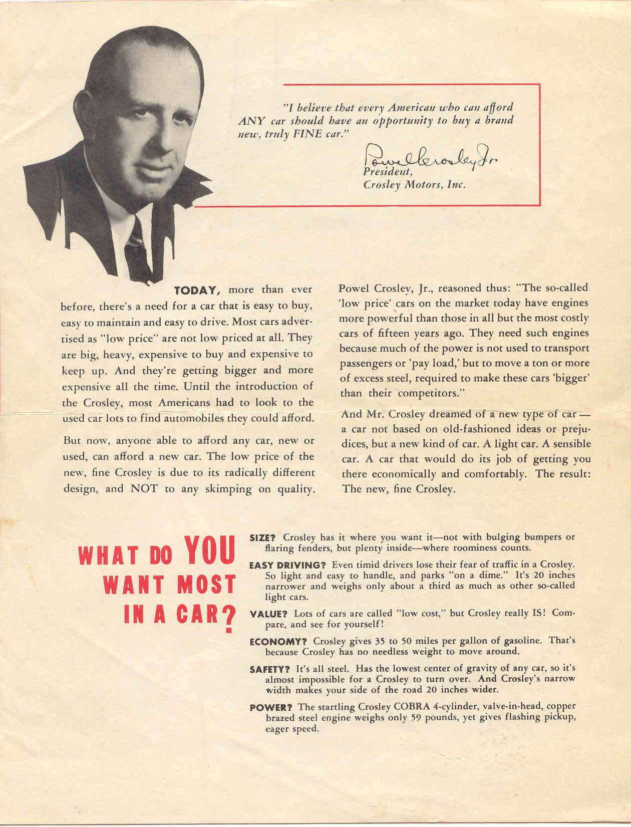 1948 Crosley Automobiles Brochure Page 5